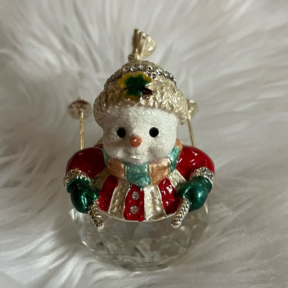 Rucinni Glass Skiing Snowman Table Ornament